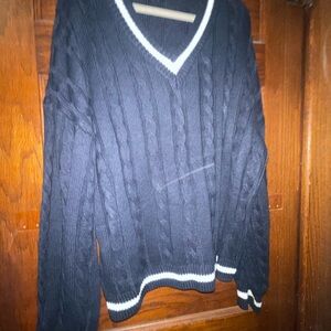 SHEIN Women's V-Neck Sweater in Navy and White